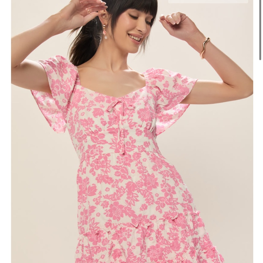 Summer Floral Pink Tie-Front Women’s Dress